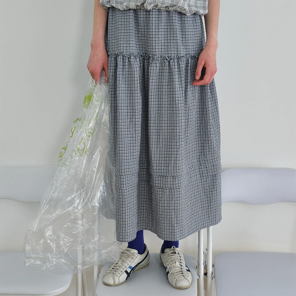 koen long skirt - navy check