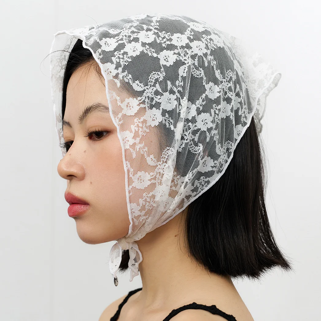 flower lace hair bandana - ivory