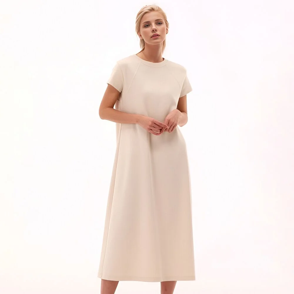 Sweat Half Sleeve Long Dress _2 Color