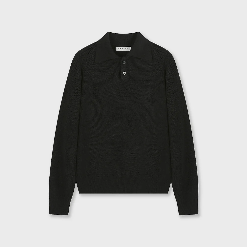 REGULAR FIT COLLAR KNIT BLACK