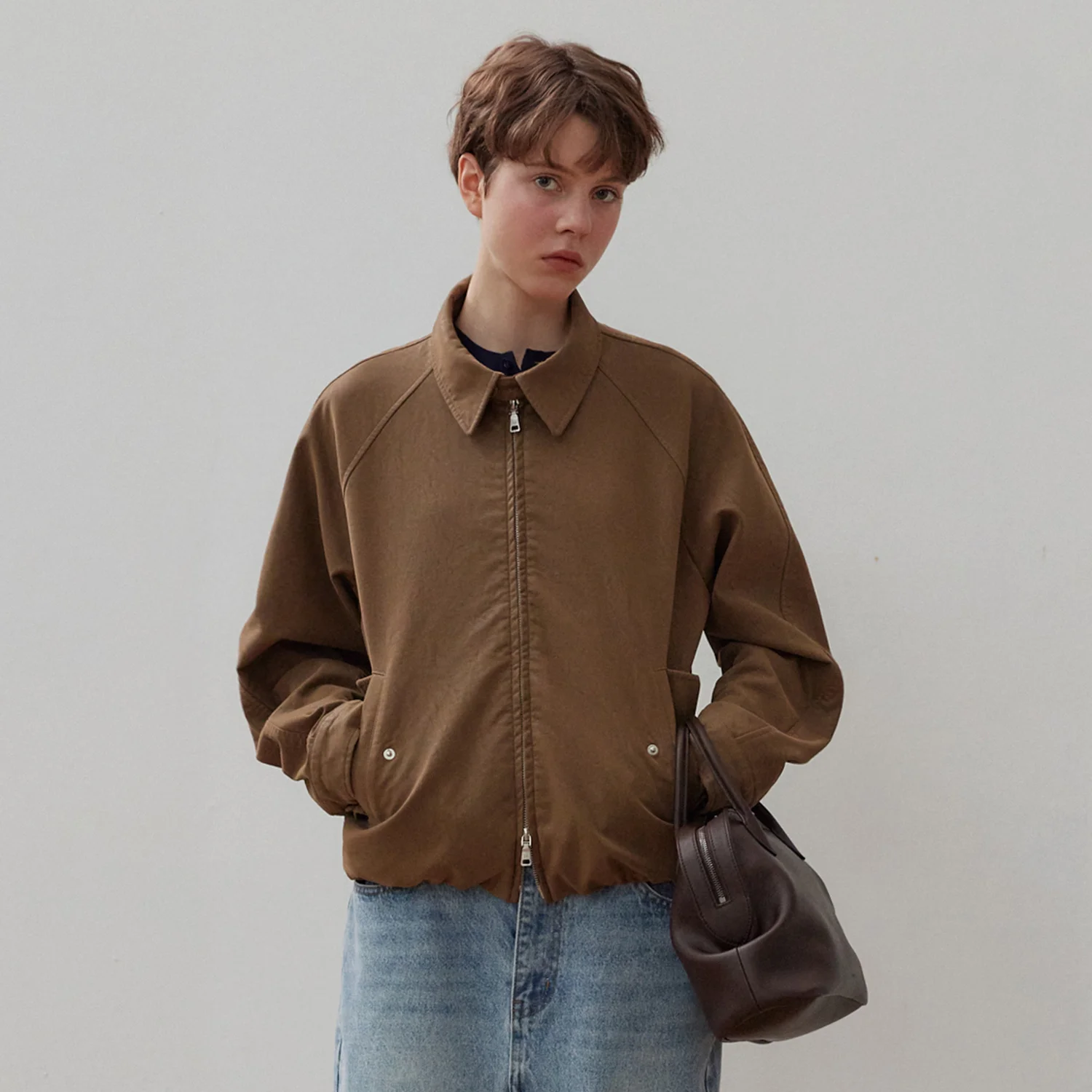 經典 Harrington 皮革 外套_Subtle Beige