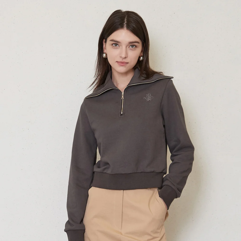 half zip-up sweatshirt_khaki brown