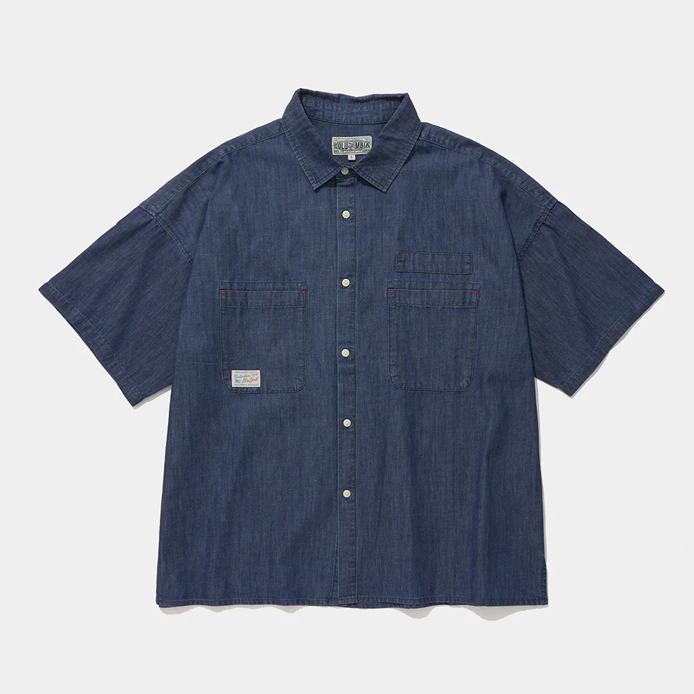 SL-LABEL BIG POCKET DENIM S/S SHIRTS_MIDNIGHT JEAN