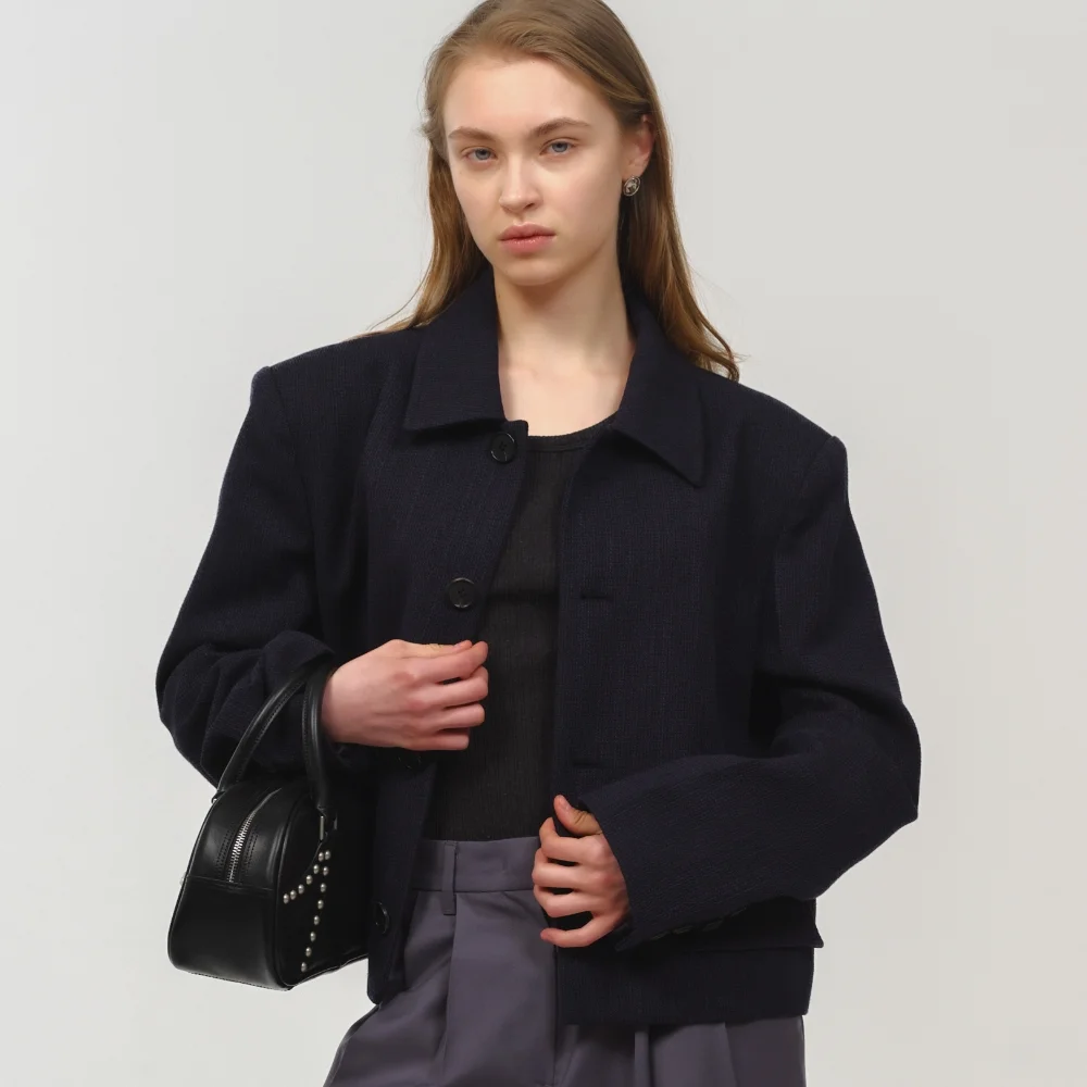 UNISEX, Tweed Crop Jacket / Navy