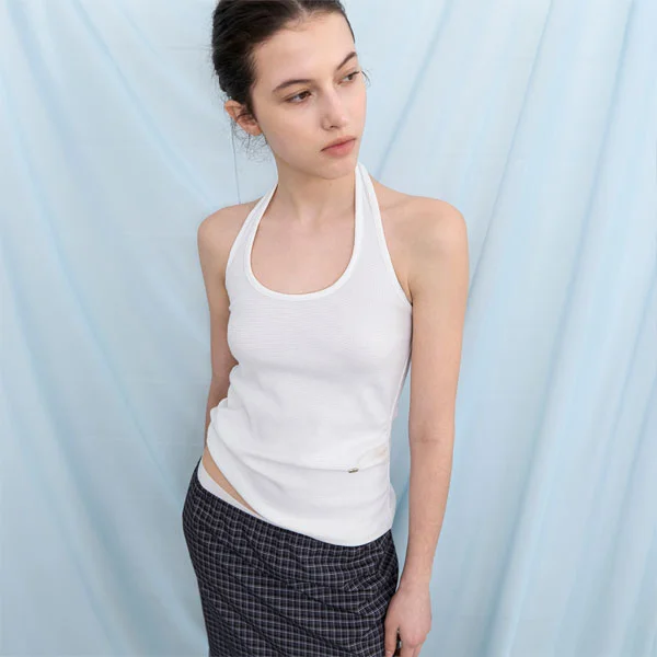 WAFFLE HALTER SLEEVELESS TOP (T-7206)