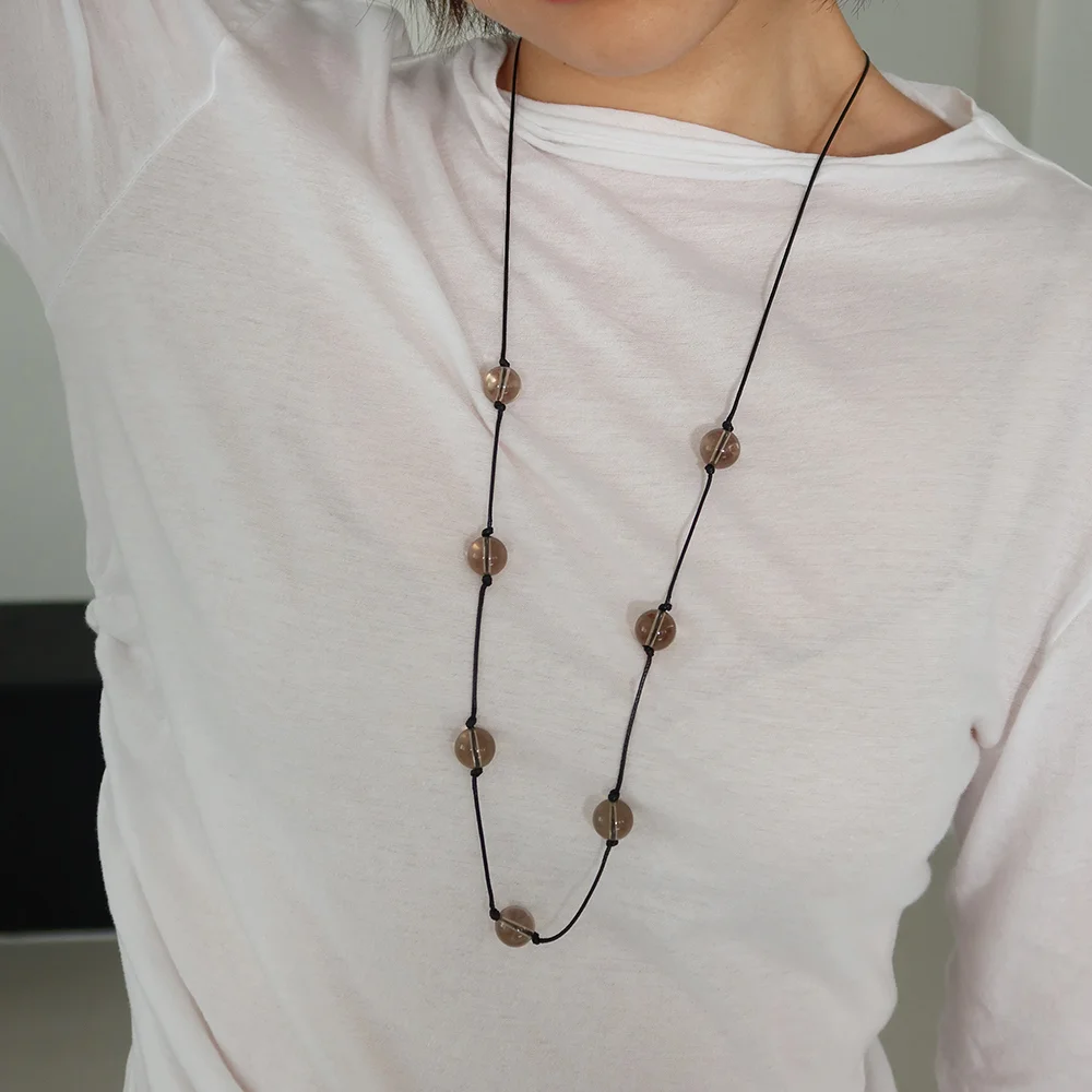 Smoky Quartz Pompom String Necklace