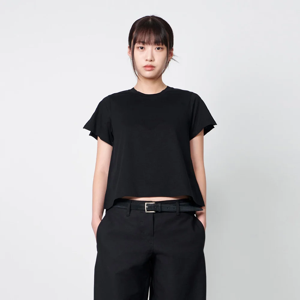 WOMENS SIDE PLEATED 1/2 T-SHIRTS BLACK