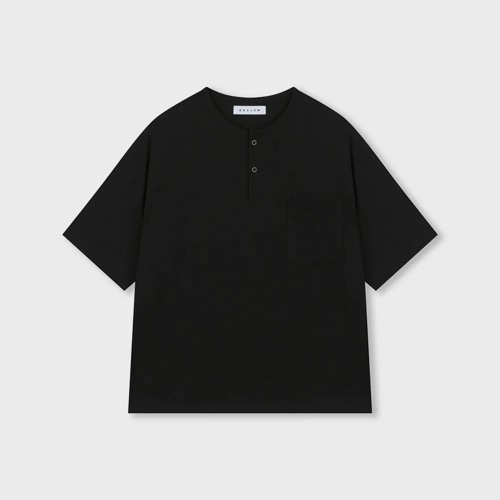 LOOSE FIT HENLEY NECK T-SHIRT BLACK