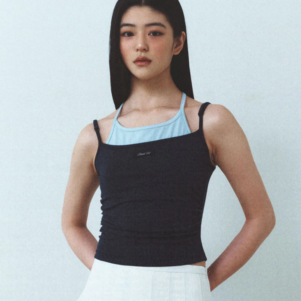 Halterneck Layered Tank Top Sky Blue & Navy