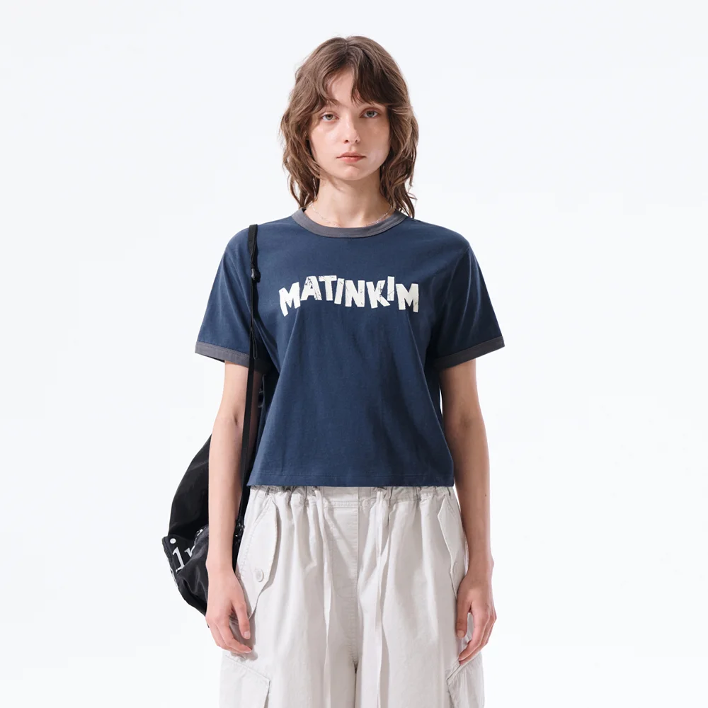 MATIN LOGO RINGER CROP TOP IN NAVY