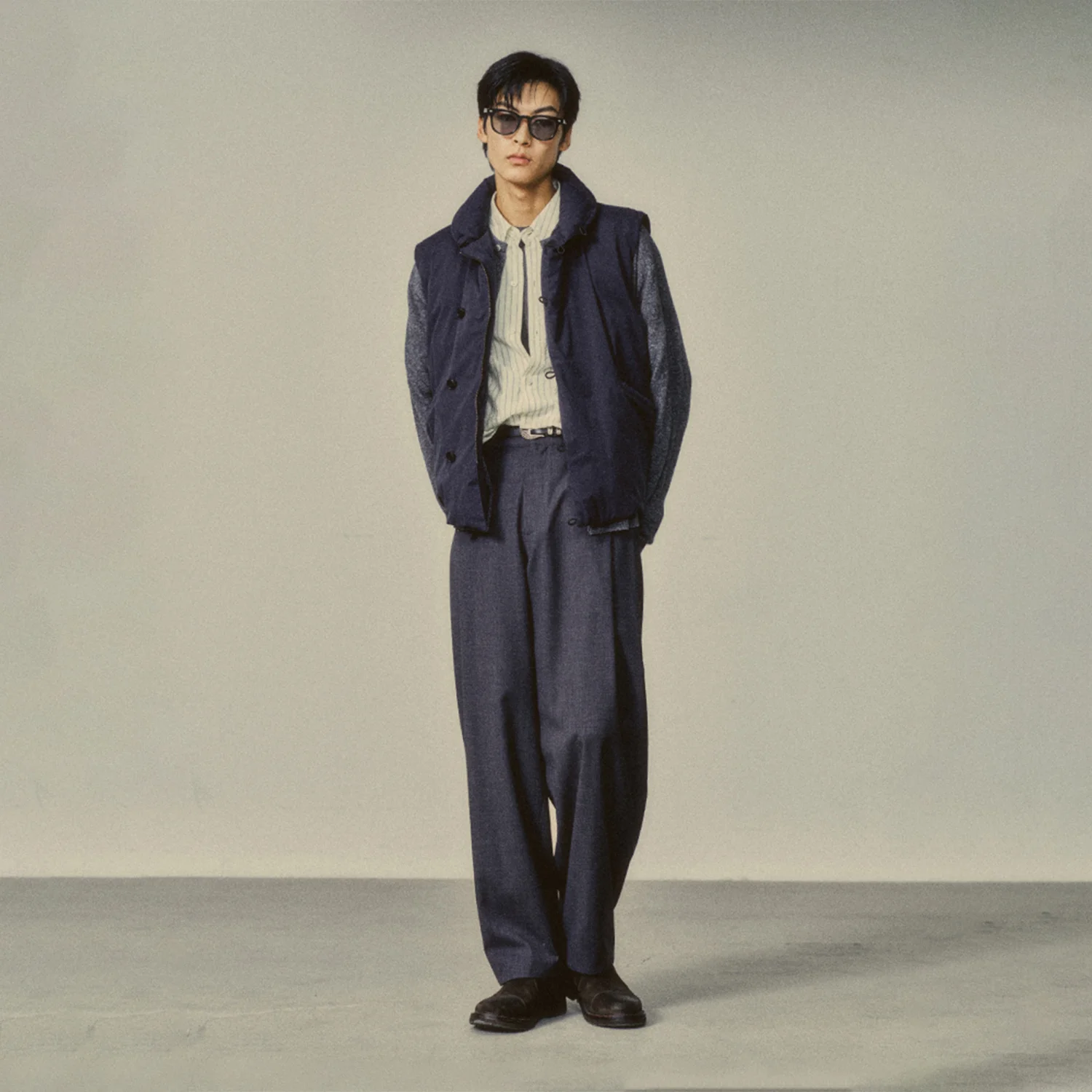 Shawl Collar Down Vest_ Navy