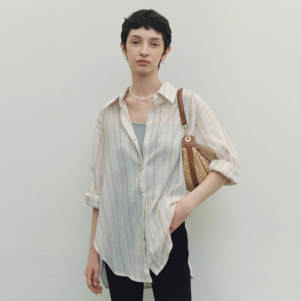 Peach Stripe Over Fit Shirt (Beige)