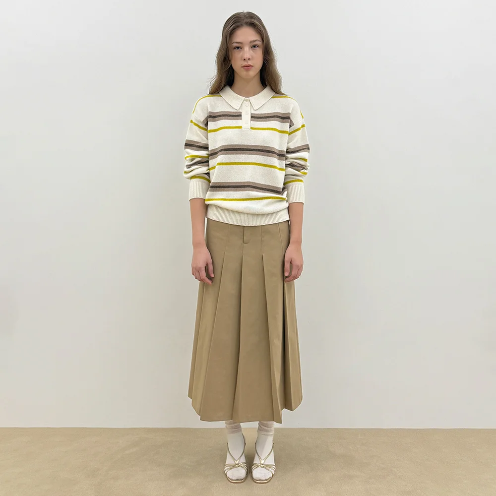 Sinoon Pleated Maxi Skirt (Beige)