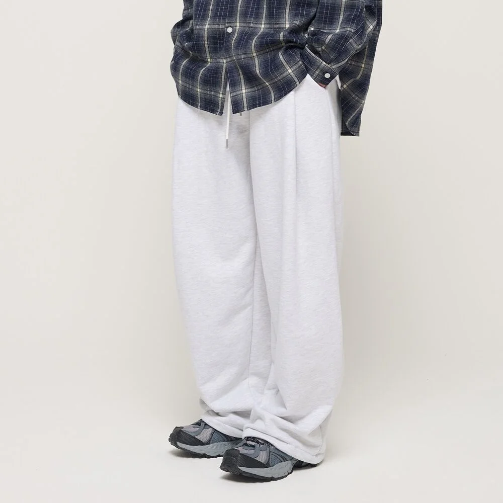 PIN TUCK WIDE BAND STRING PANTS (LIGHT GARY)