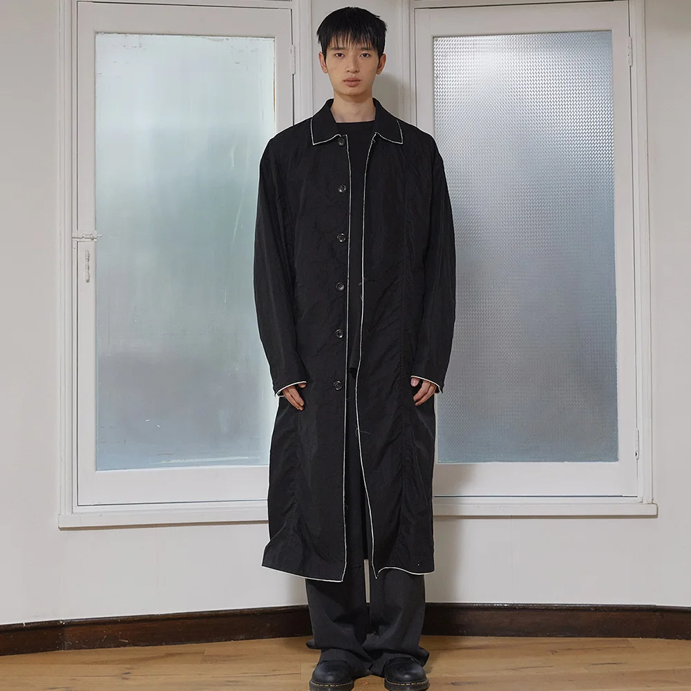 BACK LOGO POINT NYLON LONG COAT FOR MEN IN BLACK