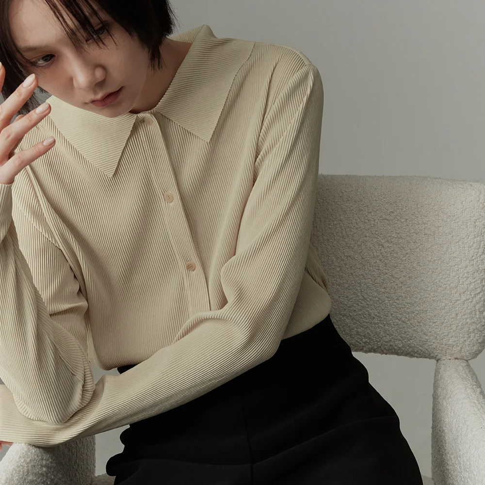 WIDE COLLAR PLEATED BLOUSE