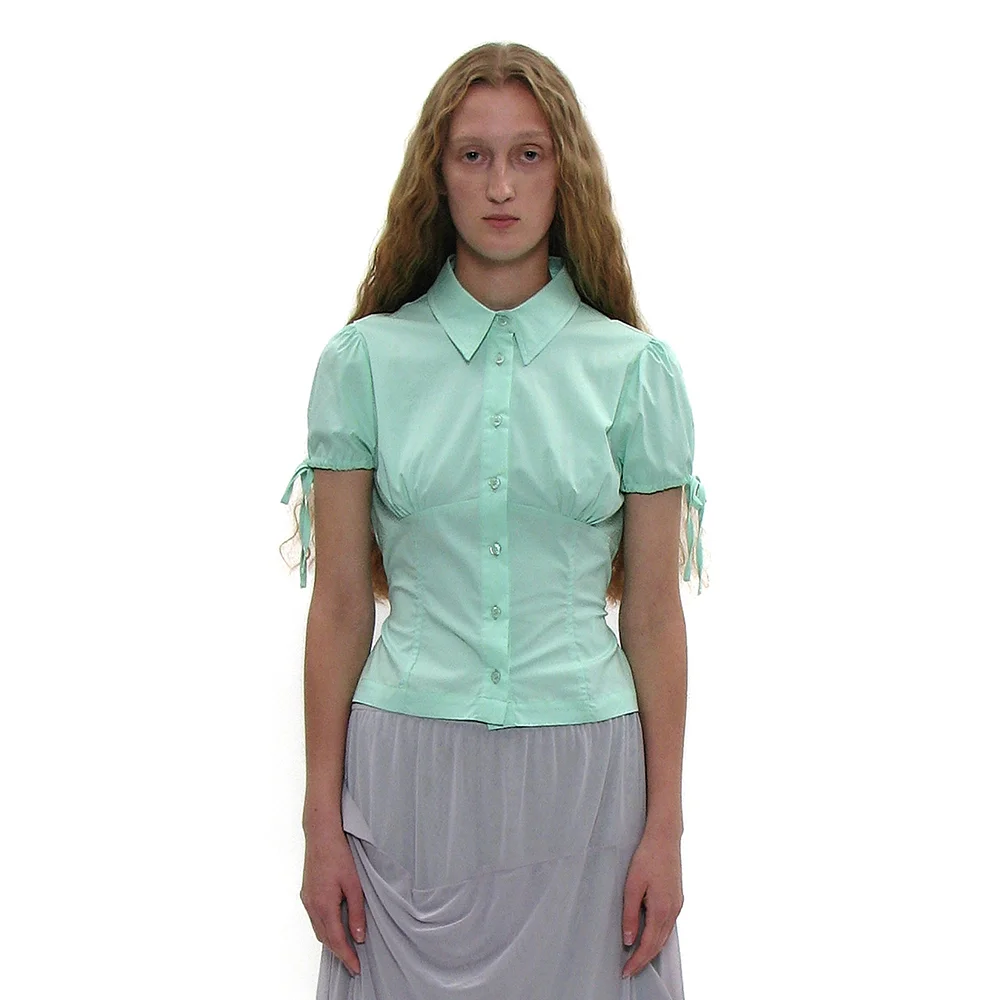BOWTIE PUFF SLEEVE BLOUSE_EMERALD