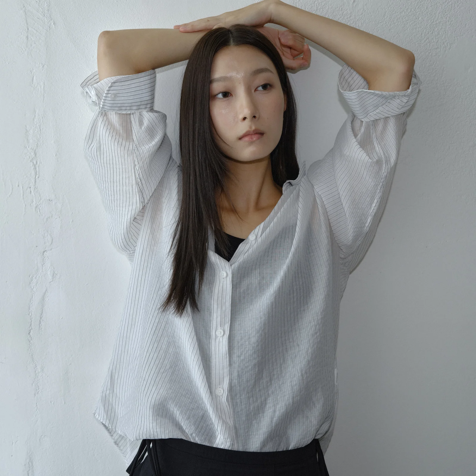SHEER STRIPE OVERSIZED SHIRT / WHITE