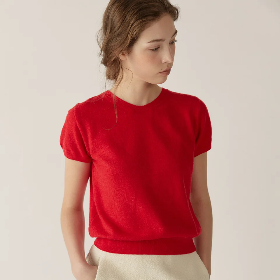 baby alpaca half sleeve pullover (red)