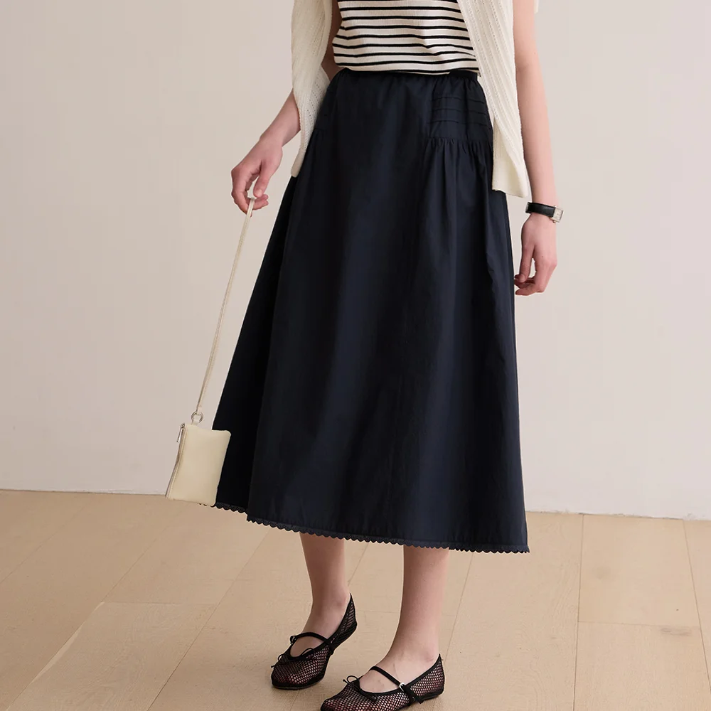 Shirring Flare Skirt - Navy