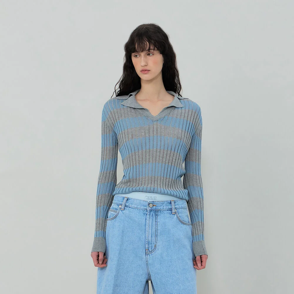 FLAVIA STRIPE COLLAR KNIT (BLUE)