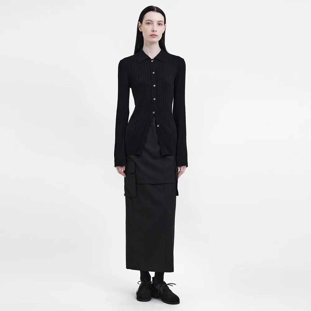 Long-Line Knit Shirt - Black