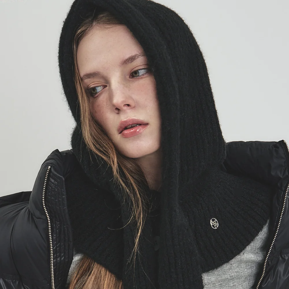 Warm wool fog hooded knit balaclava_Black.HAB001