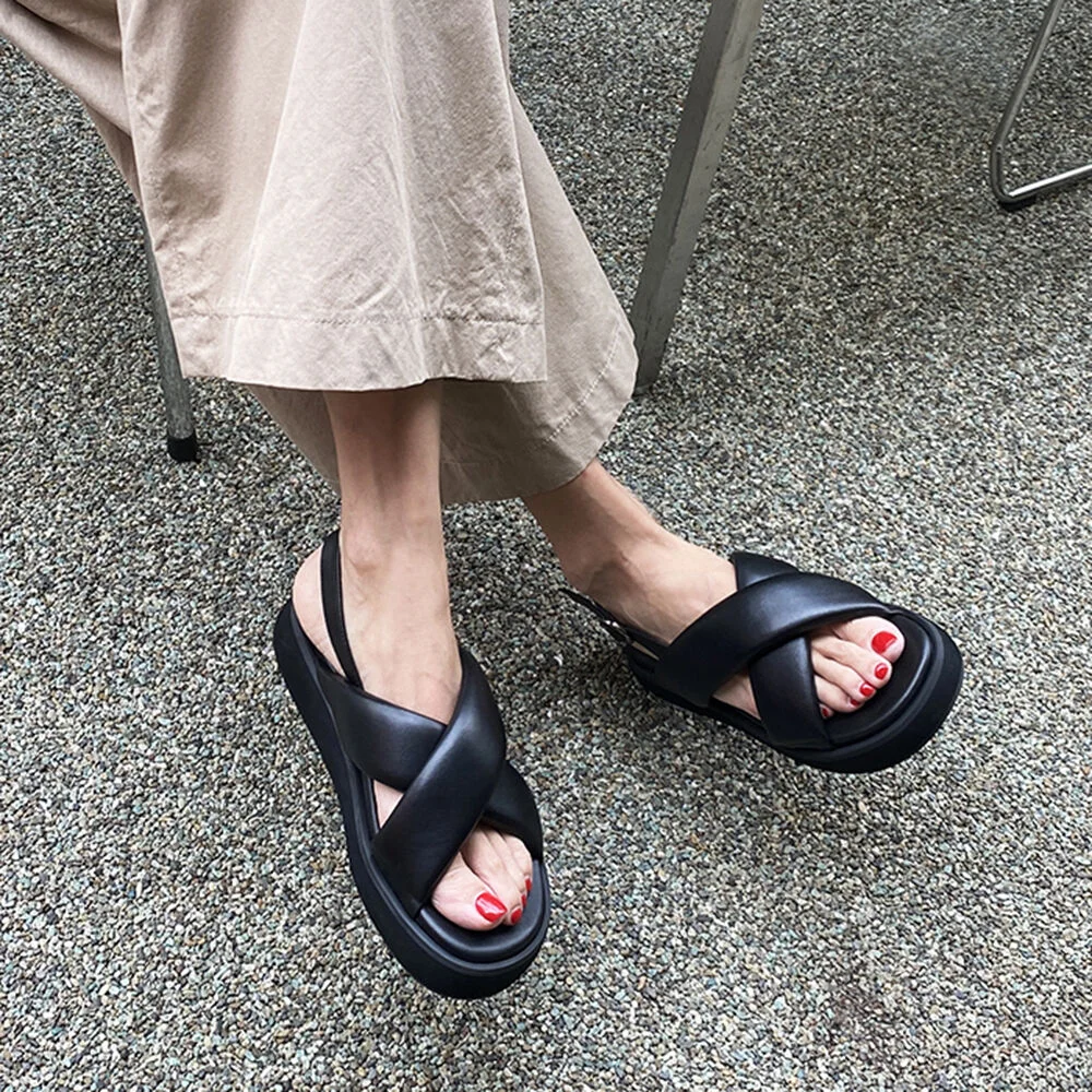 Aria Flatform Sandals Leather Black