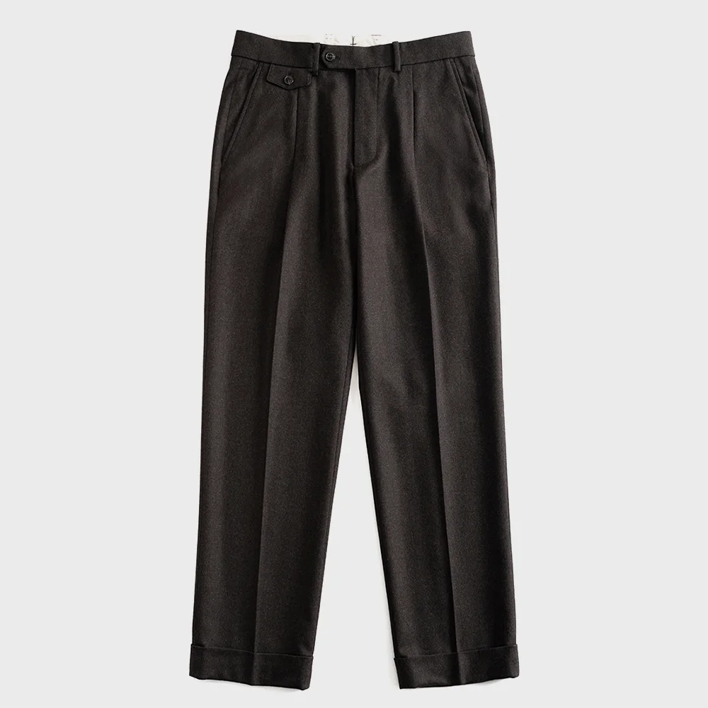 14 WOOL SINGLE PLEATED TROUSERS (dark brown)