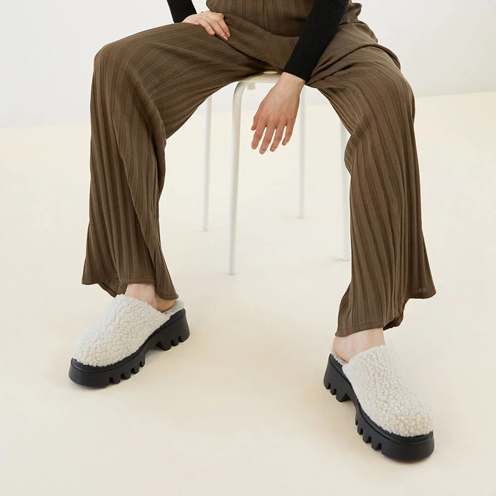 Lucas Shearling Mules Ivory