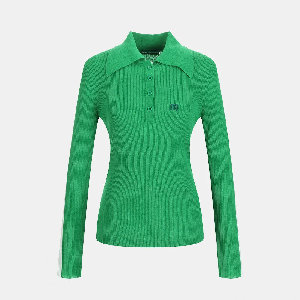 long callar 100% wool knit_green