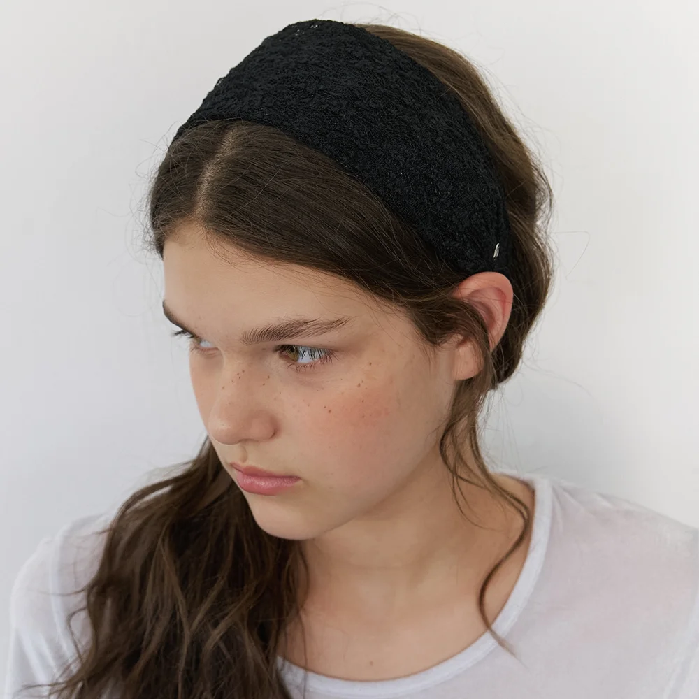 classic lace wide headband - black