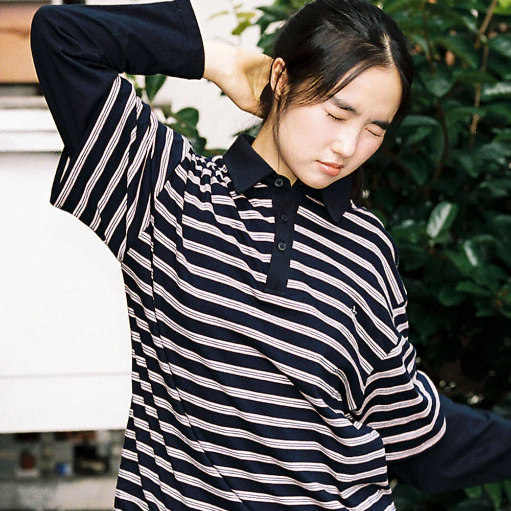 STRIPE LAYERD RUGBY COLLAR L/S TEE_NAVY(IK2FFMT551A)