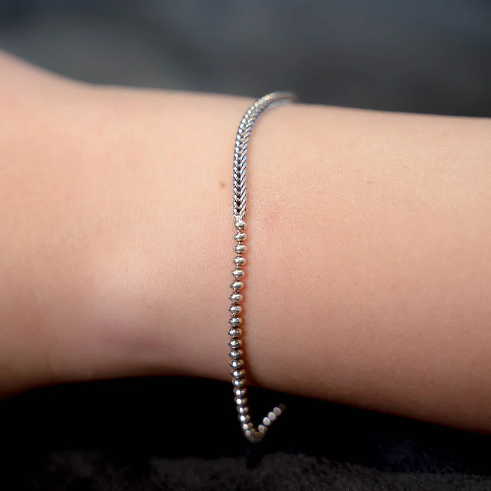 HR 131B_Silver Half & Half Chain Bracelet (Silver 925)