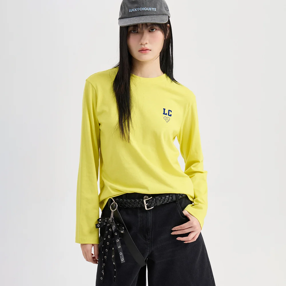 Lettering Point Basic-fit Long Sleeve T-shirt (yellow) LFTAX26270YEX