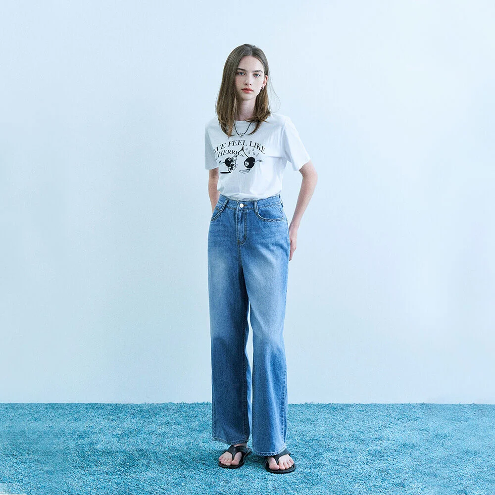 Lidy vintage washing wide denim pants - blue