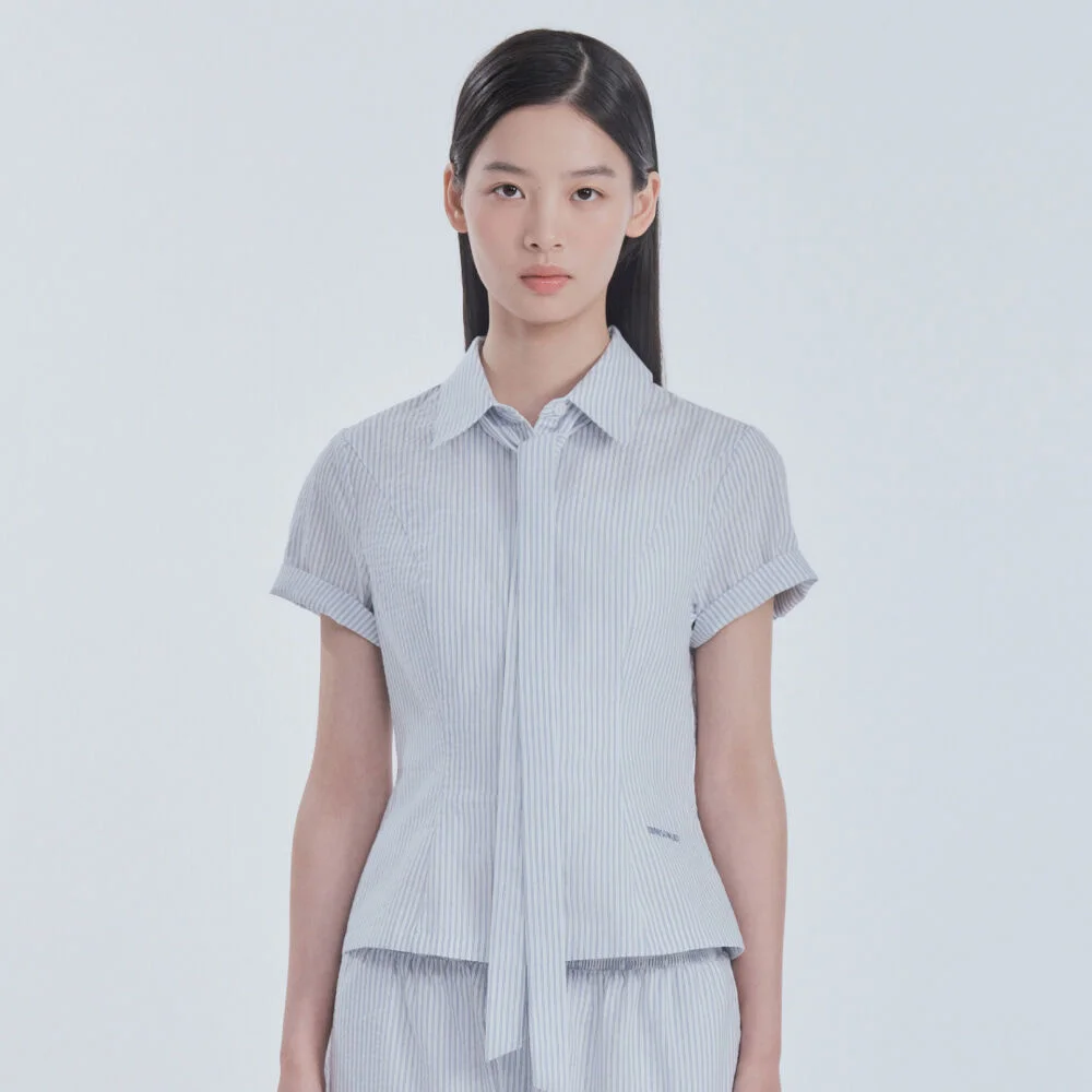 Half-Sleeve Tailored Shirt - Blue Stripe