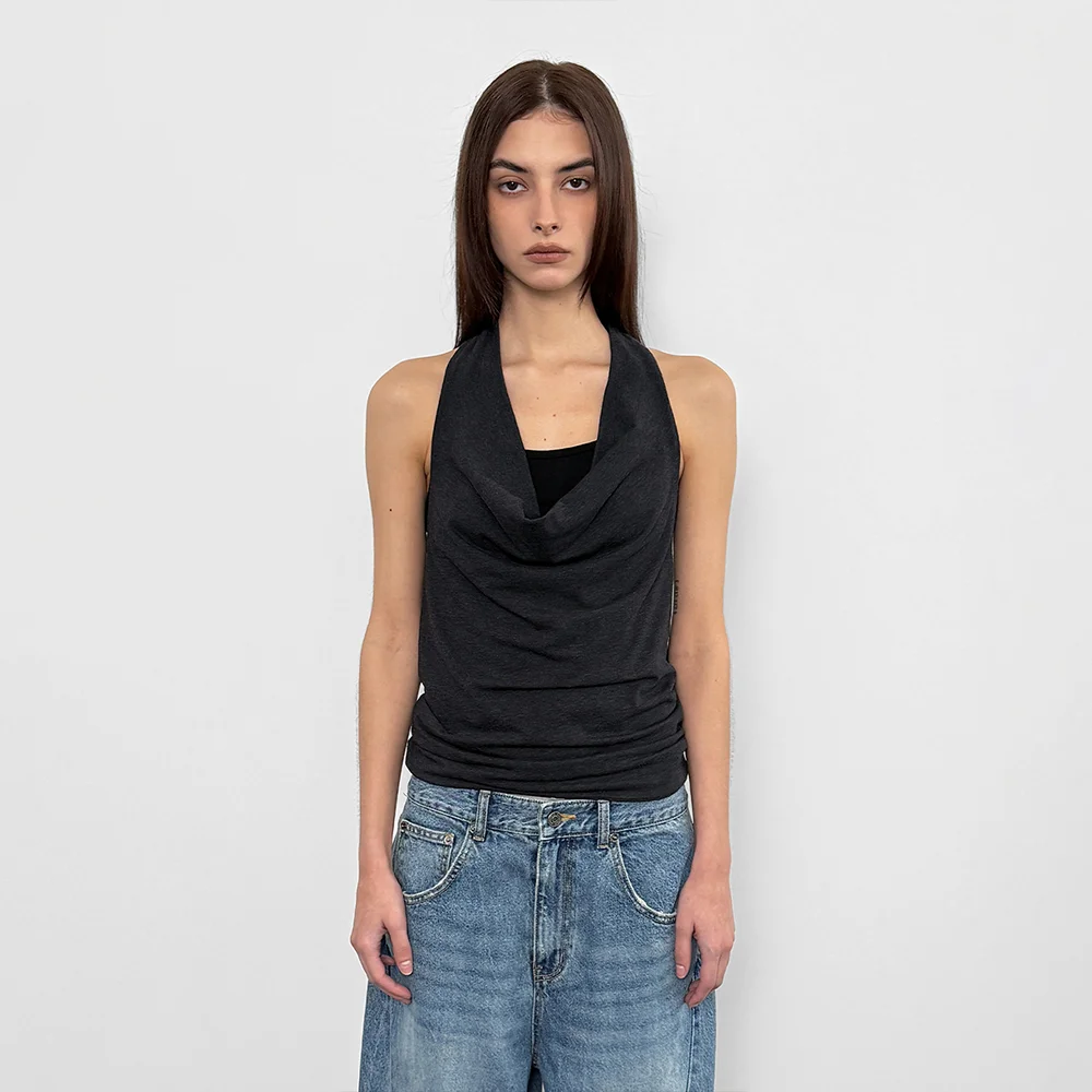 Draped Halter Sleeveless_Charcoal