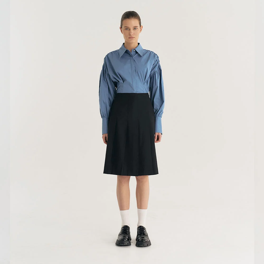 Basic Pleated Midi Skirt (Black)