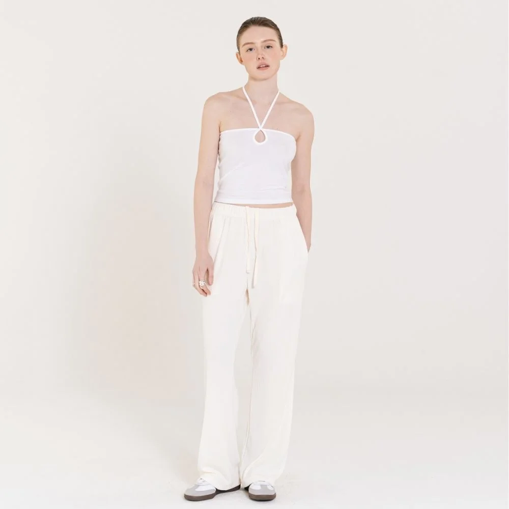 Semi wide Pleats Banding Pants 象牙色