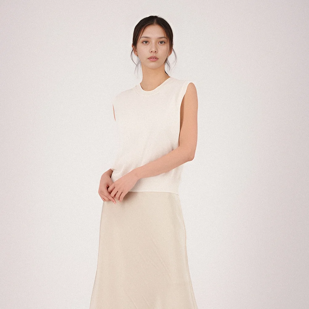Linen Round Neck Sleeveless Knit _Ivory