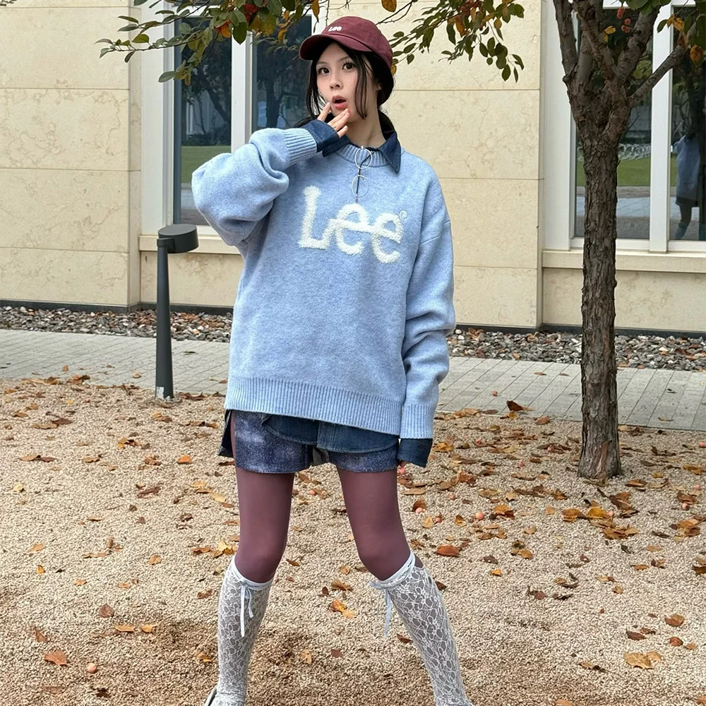 圈圈紗 大 Twitch 標誌 針織衫 藍色