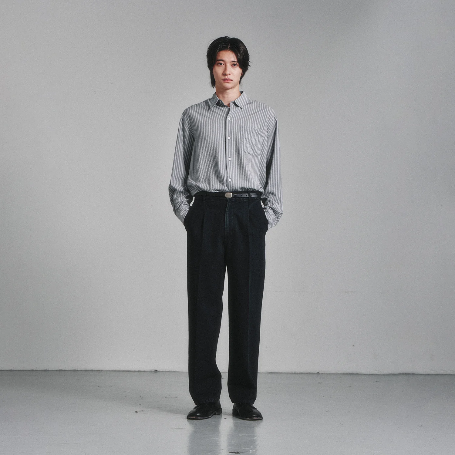 Wrinkle Rayon Shirt_Grey/Liberty Blue