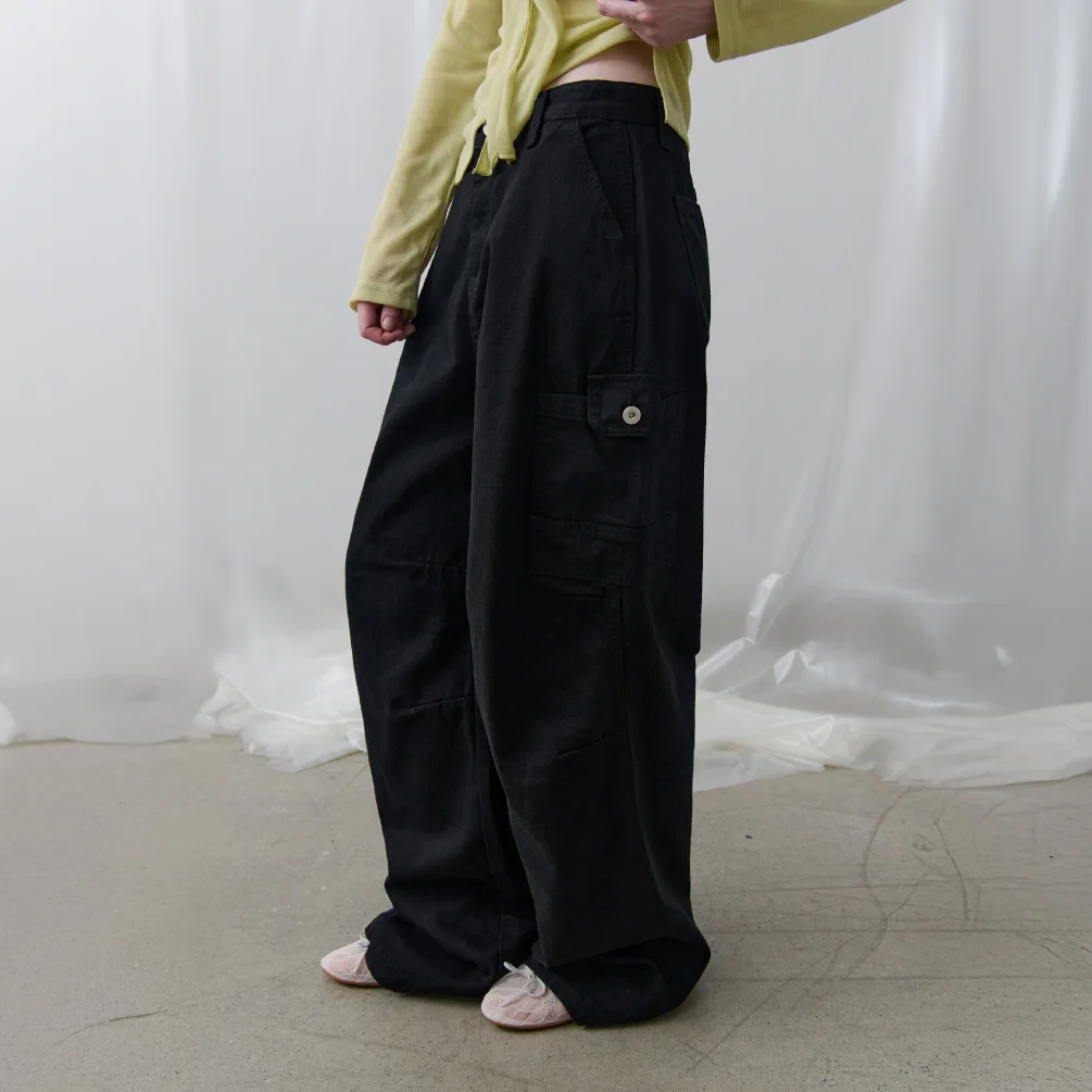 Russell Cargo Cotton Wide Pants (Black)
