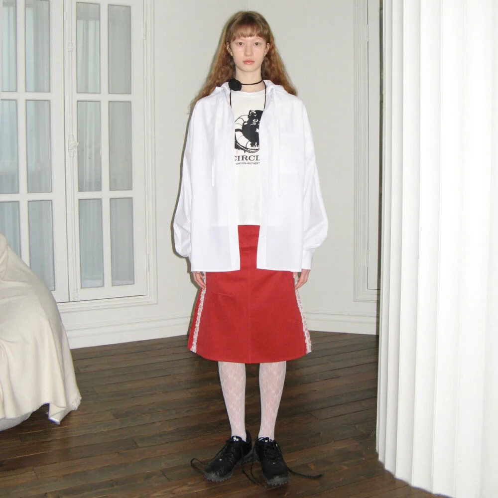 Side Frill Midi Skirt (Red)