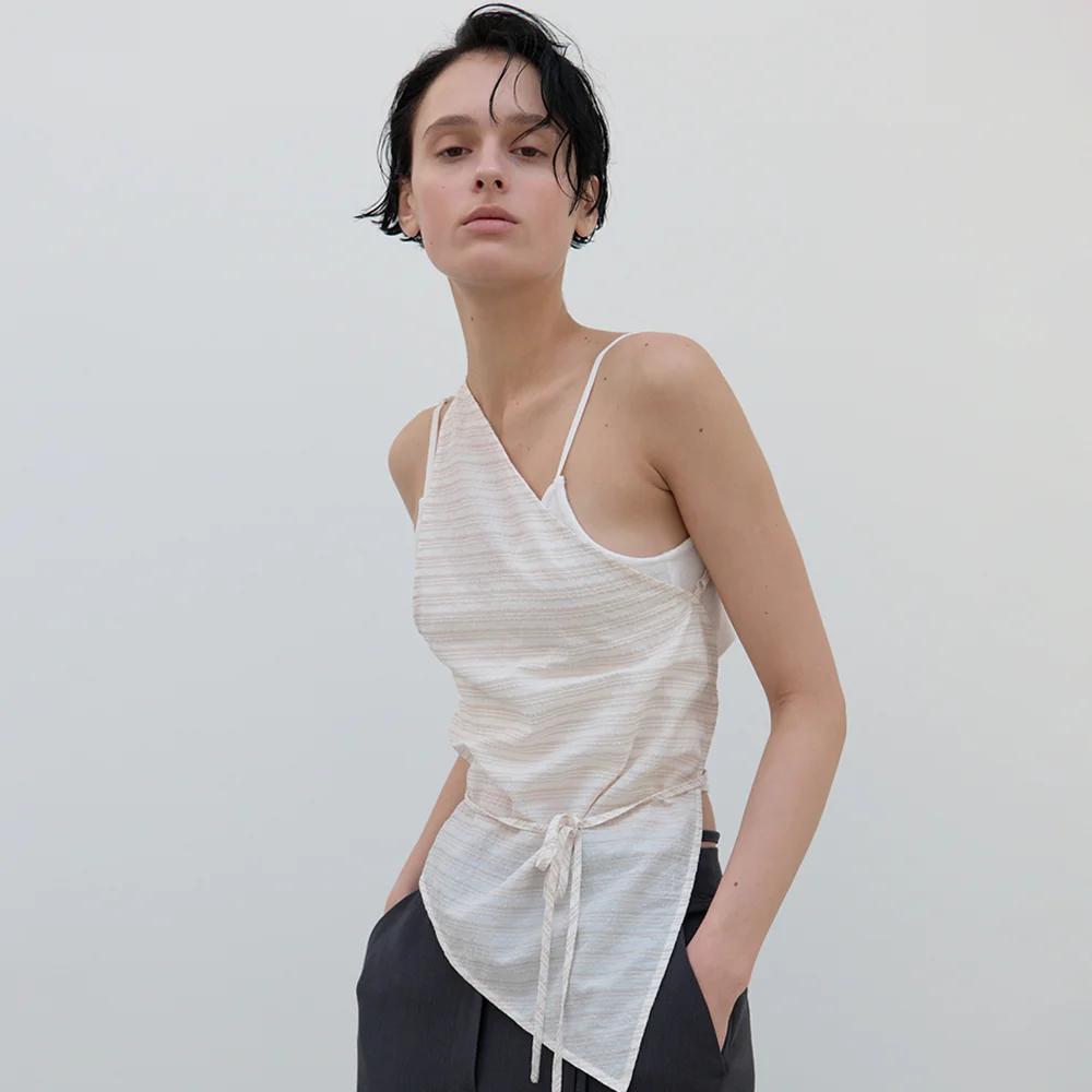 One Shoulder Sleeveless (brown stripe)