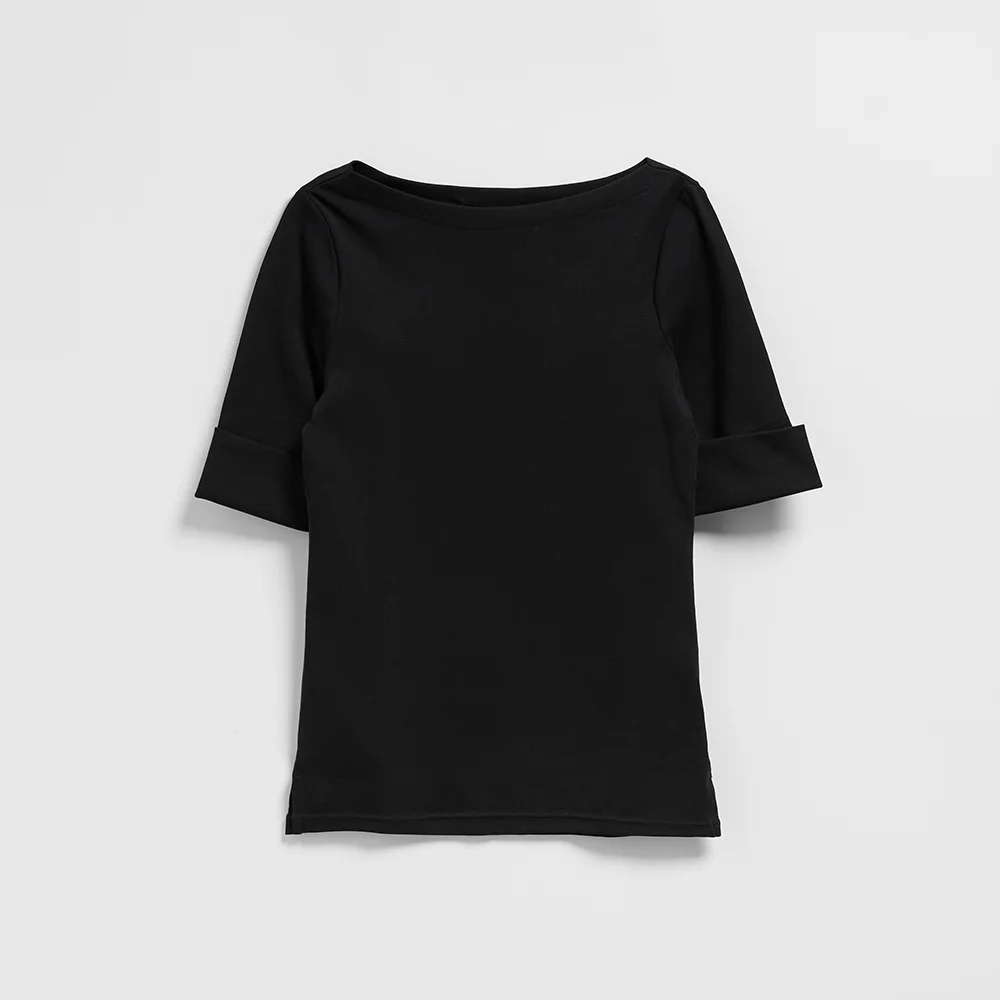 彈力 純棉 船領 T恤 (BLACK)
