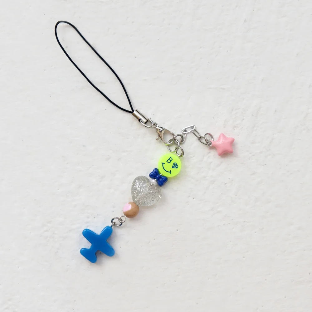 Acrylic smile & airplane phone charm strap 亞克力 笑臉 & 飛機 手機吊飾 串珠 手機 鑰匙扣