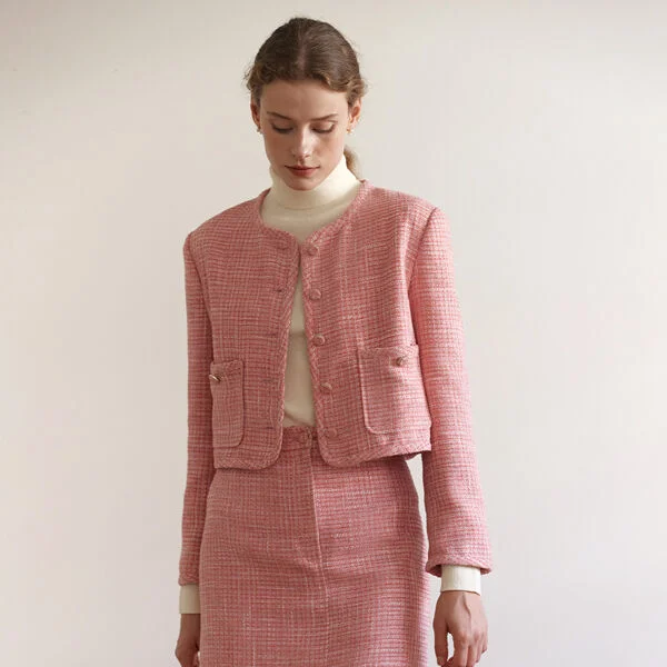 TWEED BUTTON JACKET PINK