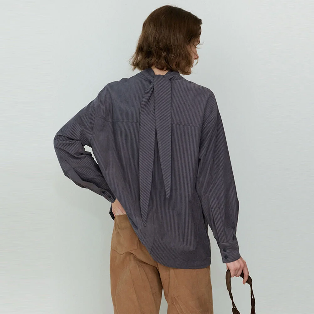 Scarf Neck Blouse(Charcoal)